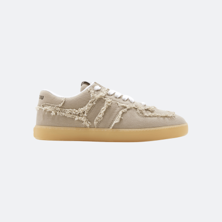 Miu Miu Distressed Canvas Low-Top Sneakers for Women - Beige