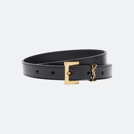 Saint Laurent Cassandre Leather Thin Belt - Black