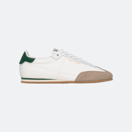 Saint Laurent Aston Low-Top Leather-Suede Sneakers - White-Green Detailed