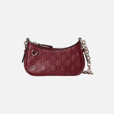 Gucci GG Emblem Mini Leather Shoulder Bag - Burgundy