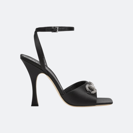 Gucci Women’s Satin Sandal with Crystal Horsebit - Black