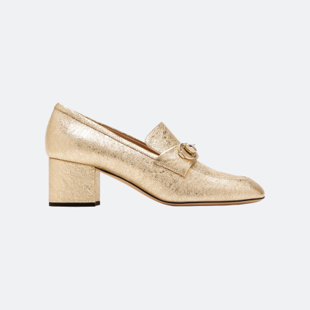 Gucci Women’s Loafer Pump with Horsebit in Glossy Metallic Leather - Gold