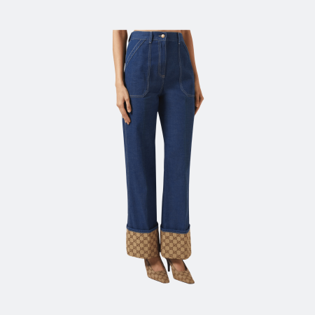Gucci Women's GG Cuff Jeans in Denim - Blue