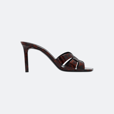 Saint Laurent Tribute 85mm Patent Leather Tortoiseshell Sandals - Brown
