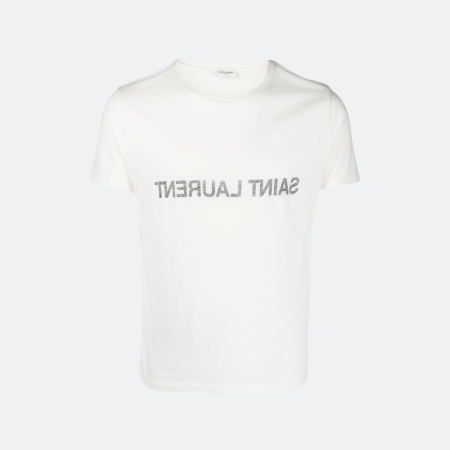 Saint Laurent Reverse Logo Cotton T-Shirt - White