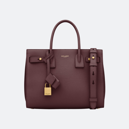 Saint Laurent Baby Sac de Jour Tote Bag in Grained Calfskin Leather – Burgundy