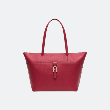 Furla Structured Tote Bag in Grained Leather – Red