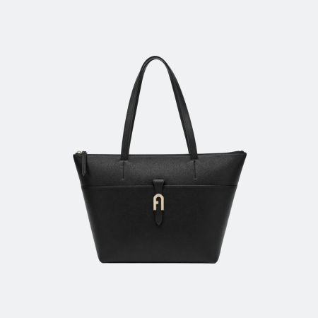 Furla Structured Tote Bag in Grained Leather – Black