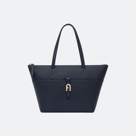 Furla Structured Tote Bag in Grained Leather – Navy Blue