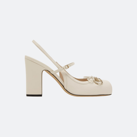 Gucci Horsebit Mary Jane Slingback Pumps in Smooth Leather - Ivory White