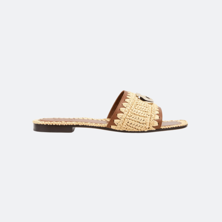Gucci Raffia Crochet Slide Sandals - Beige