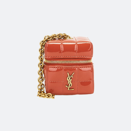 Saint Laurent Cube Mini Bag In Patent Leather - Coral