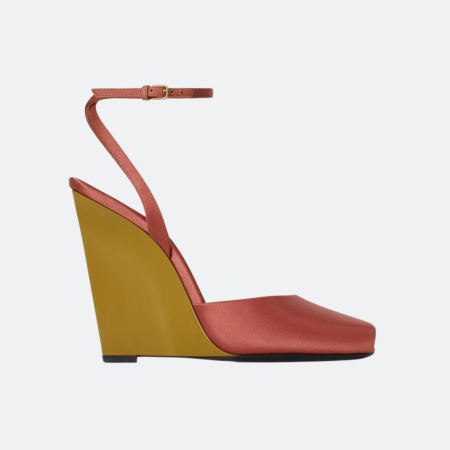 Saint Laurent La Scandale Satin Crepe Wedge Sandals - Rust Red