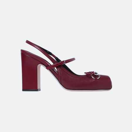 Gucci Horsebit Slingback Leather Pumps - Burgundy