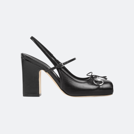 Gucci Horsebit Slingback Leather Pumps - Black