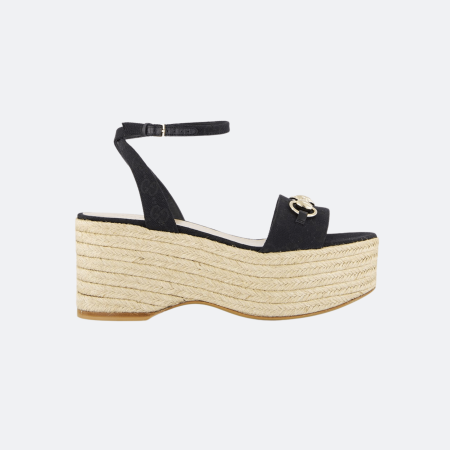 Gucci Horsebit Canvas Platform Espadrille Sandals - Black