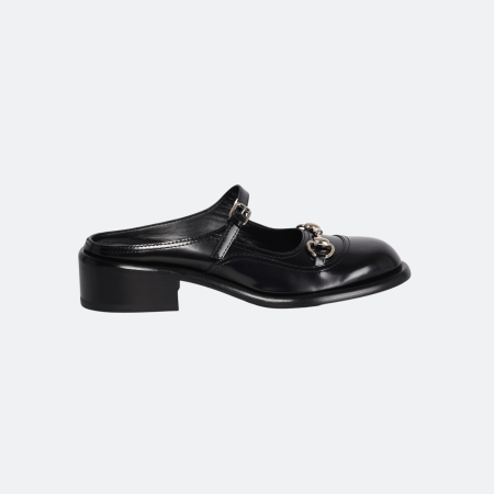 Gucci Horsebit Leather Mary Jane Mule Loafers - Black