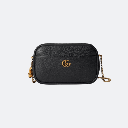 Gucci Bamboo Double G Leather Super Mini Bag - Black