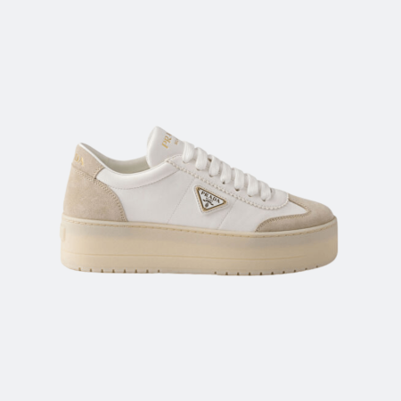 Prada – Platform Leather Sneakers with Triangle Logo - White&Beige