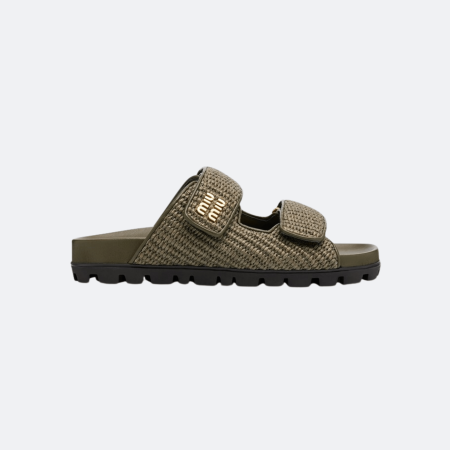 Miu Miu – Raffia Slides Sandals - Military Green