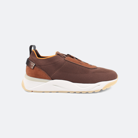 Santoni Knit-Leather Sneaker - Brown