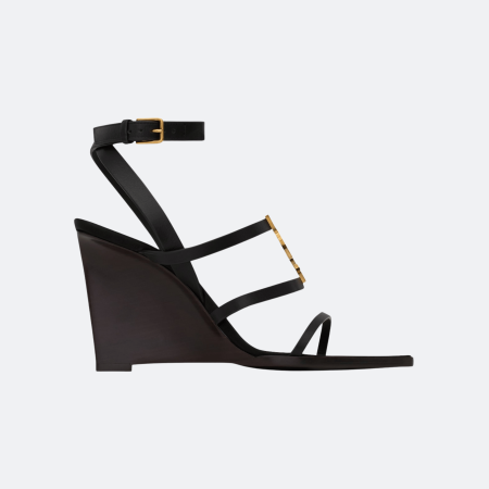 Saint Laurent Cassandra Wedge Sandals - Black