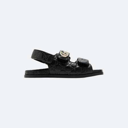 Gucci GG Embossed Double Strap Sandals Leather - Black