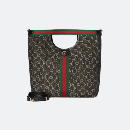 Gucci Giglio GG Supreme Canvas Tote/Shoulder Bag - Green/Ebony