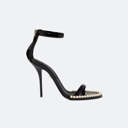 Dolce&Gabbana Keira 105mm Patent Leather Pearl Sandals - Black