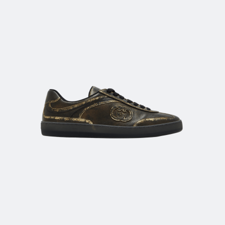 Gucci G75 Leather Sneakers For Men - Black/Bronze